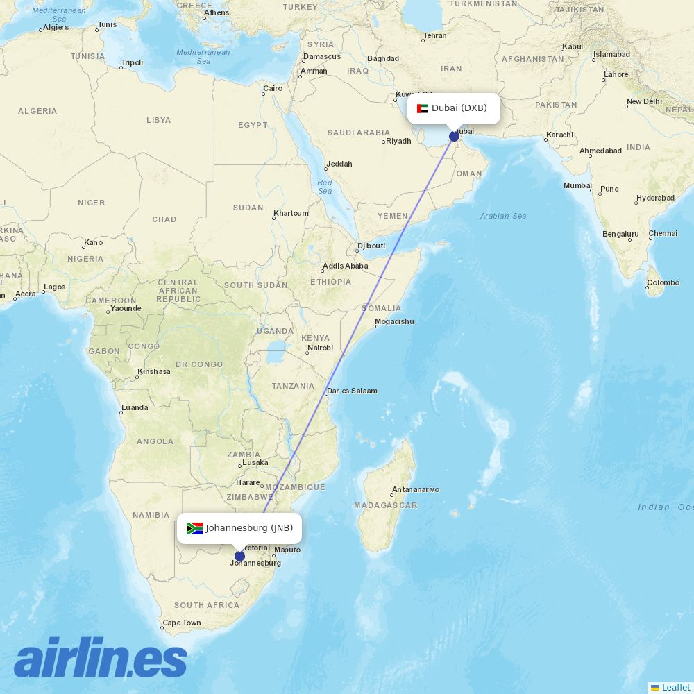 Emirates at JNB route map