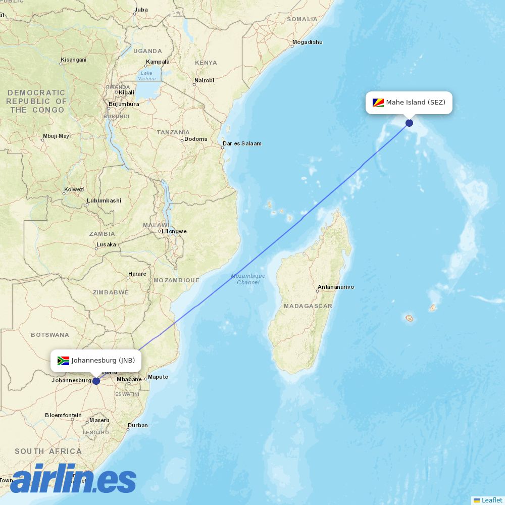 Air Seychelles at JNB route map