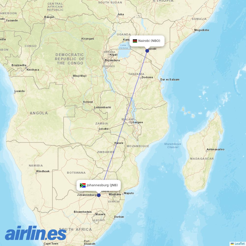 Kenya Airways at JNB route map