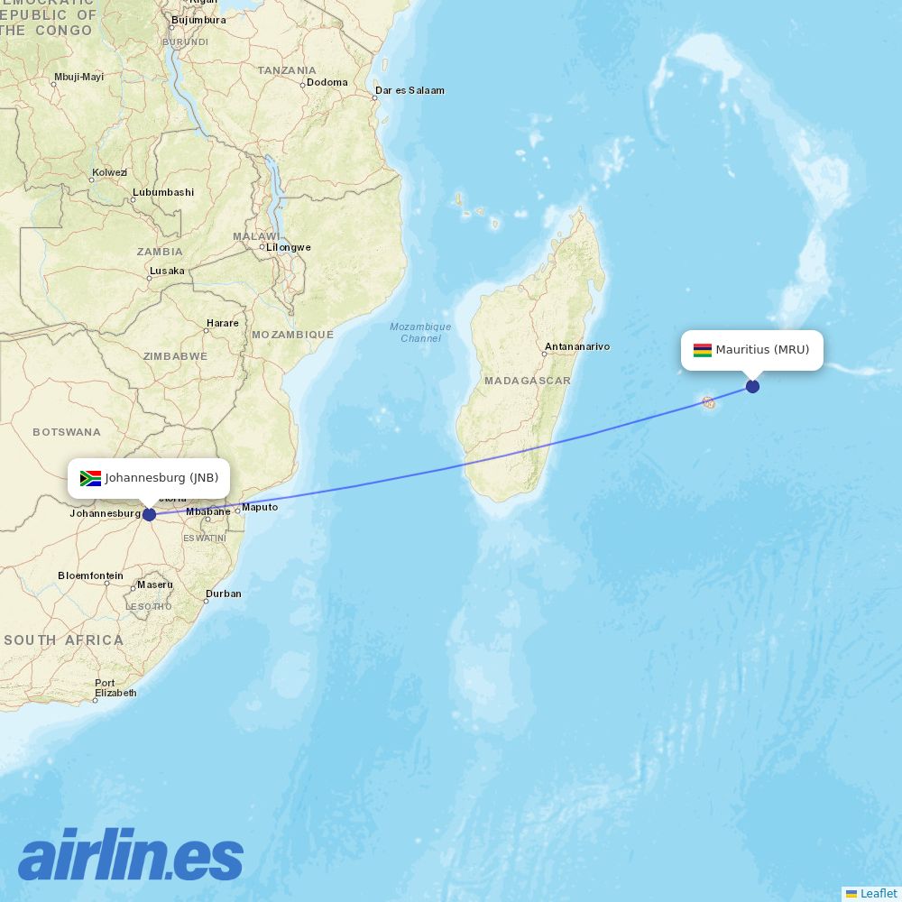 Air Mauritius at JNB route map