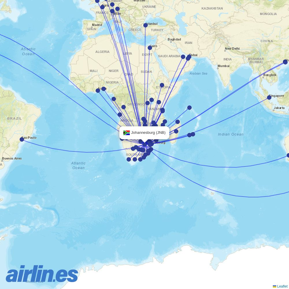 Air Tanzania at JNB route map