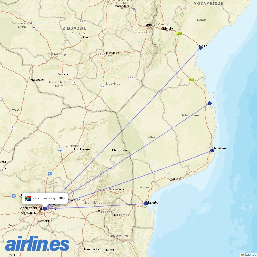 LAM at JNB route map