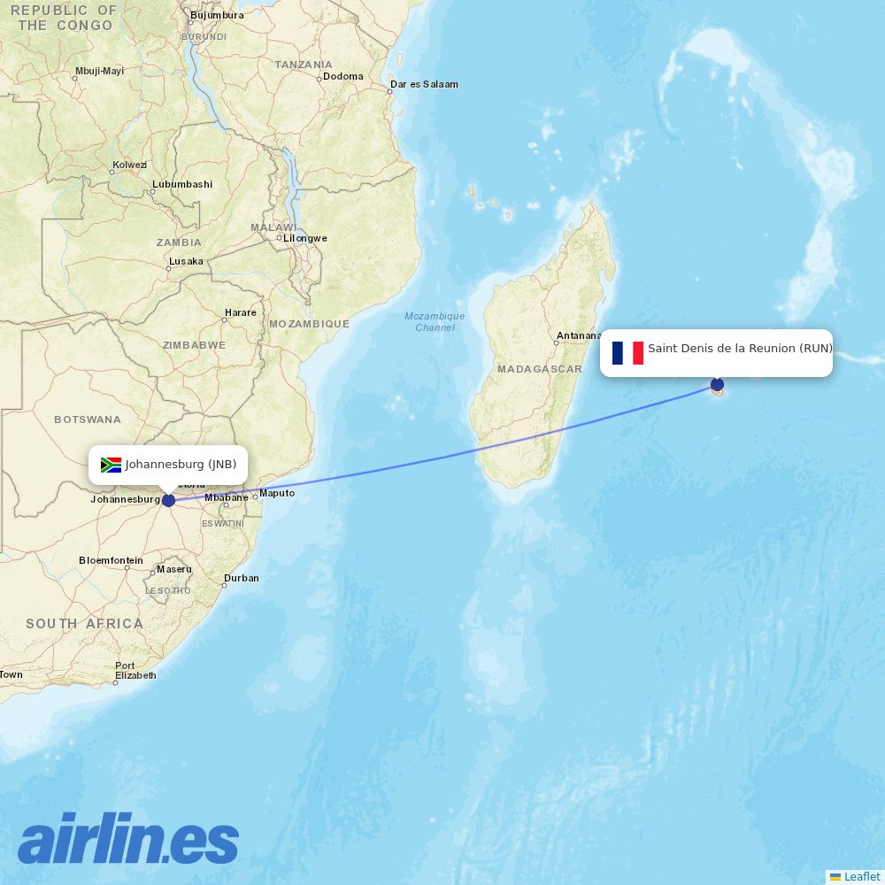 Air Austral at JNB route map