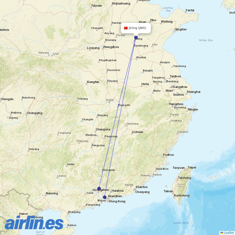 China Southern Airlines from Jining Da'an Airport destination map