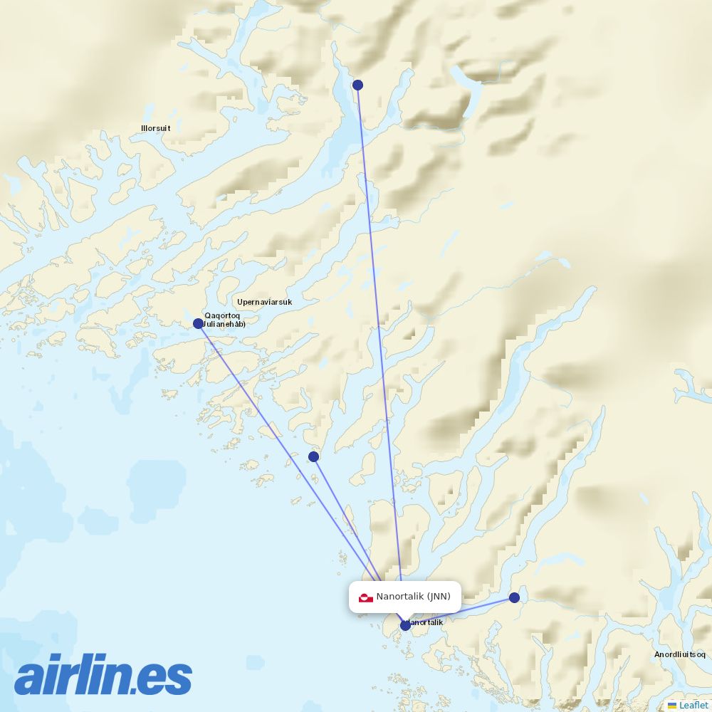 Air Greenland from Nanortalik Heliport destination map