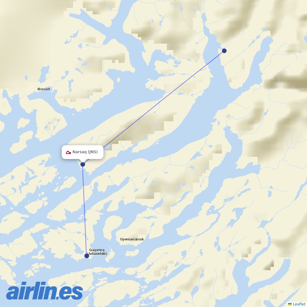 Air Greenland from Narsaq Heliport destination map