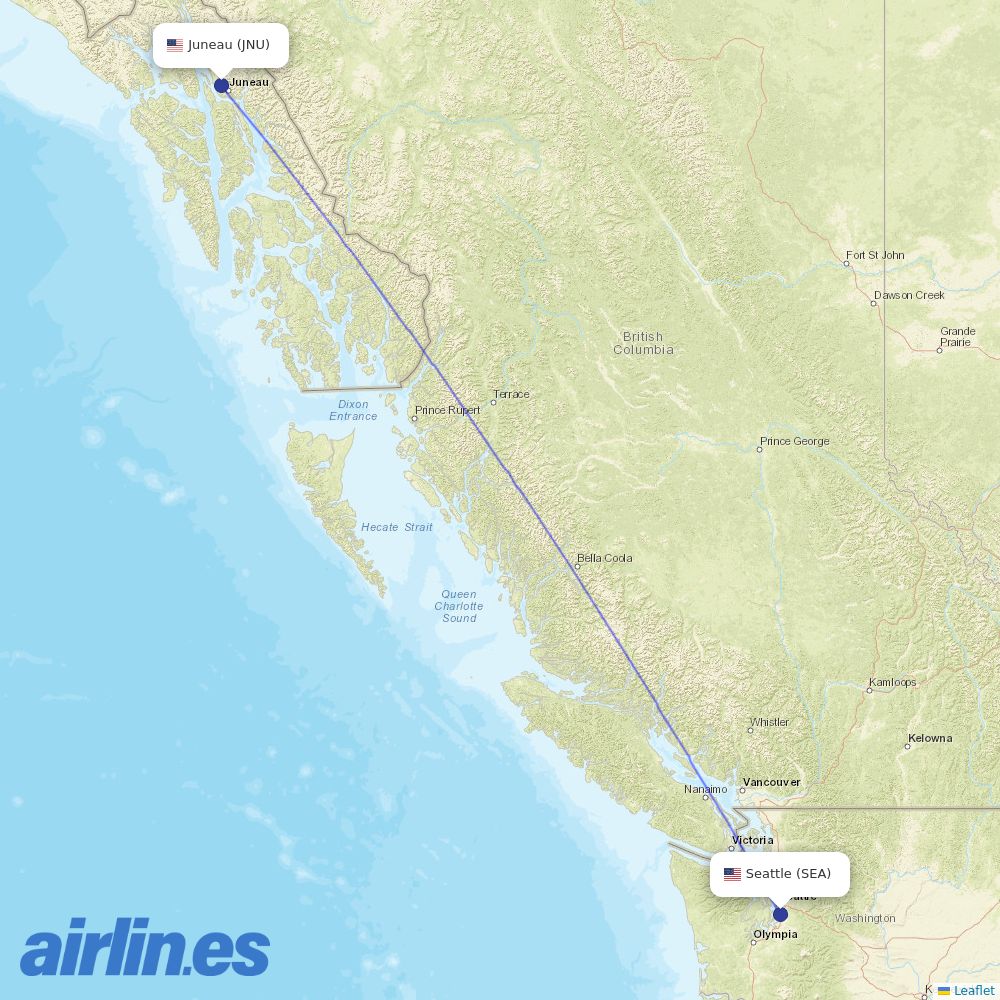 Delta Air Lines from Juneau International destination map