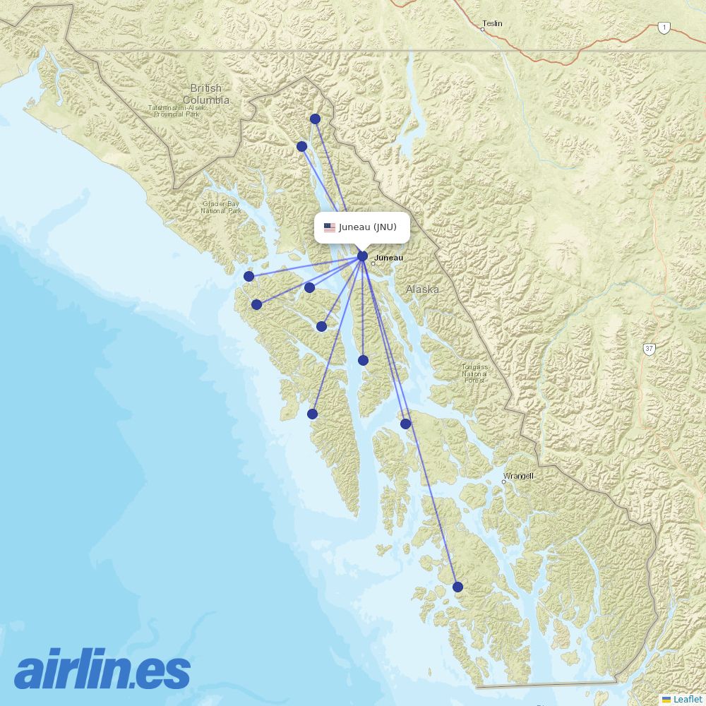Alaska Seaplanes from Juneau International destination map