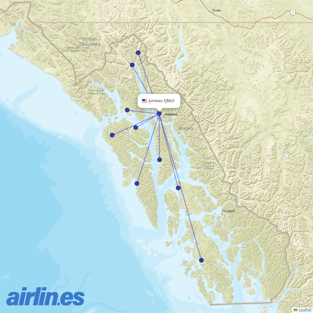 Air Excursions from Juneau International destination map