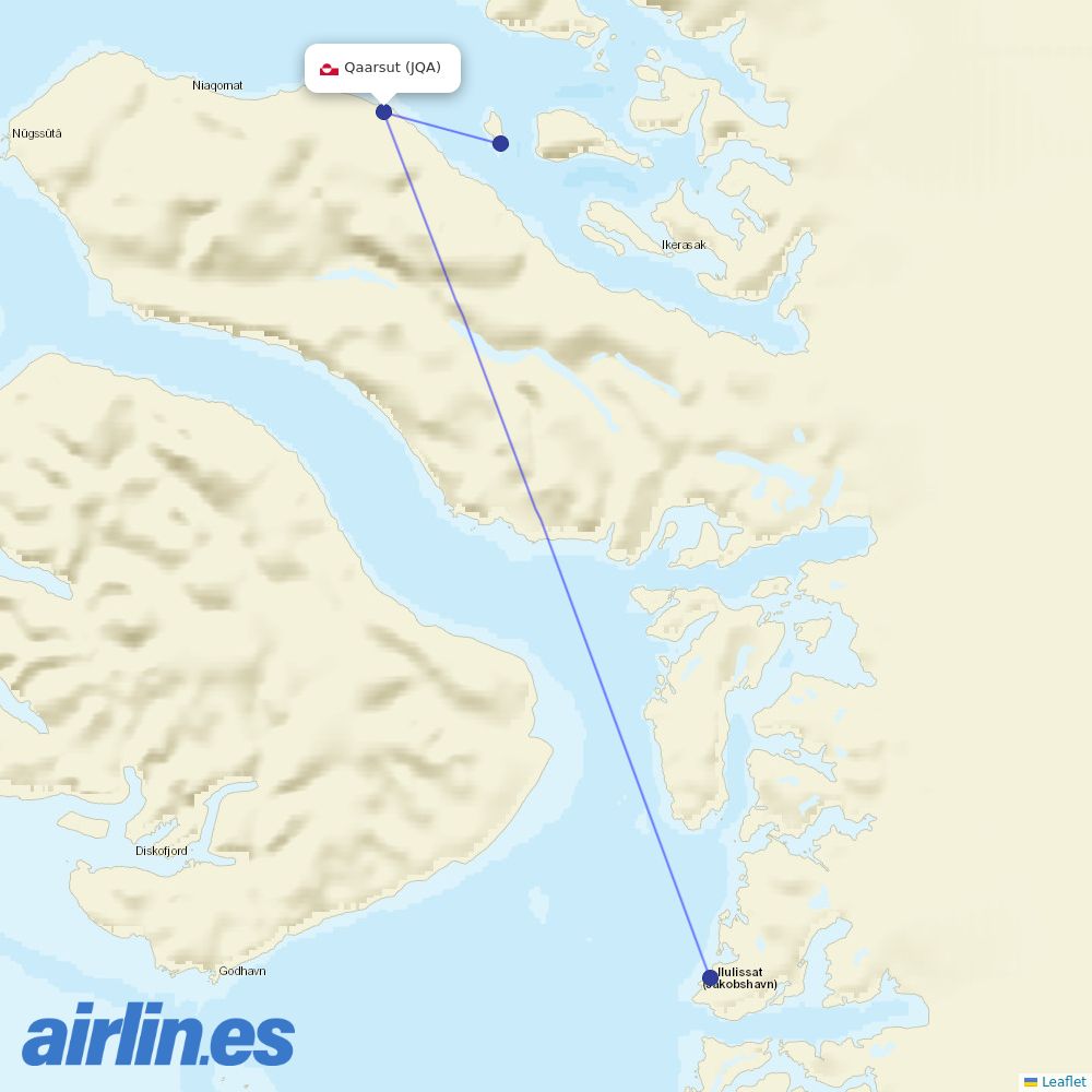 Air Greenland from Qaarsut Airport destination map