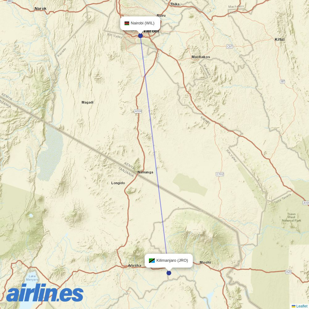 AirKenya Express at JRO route map