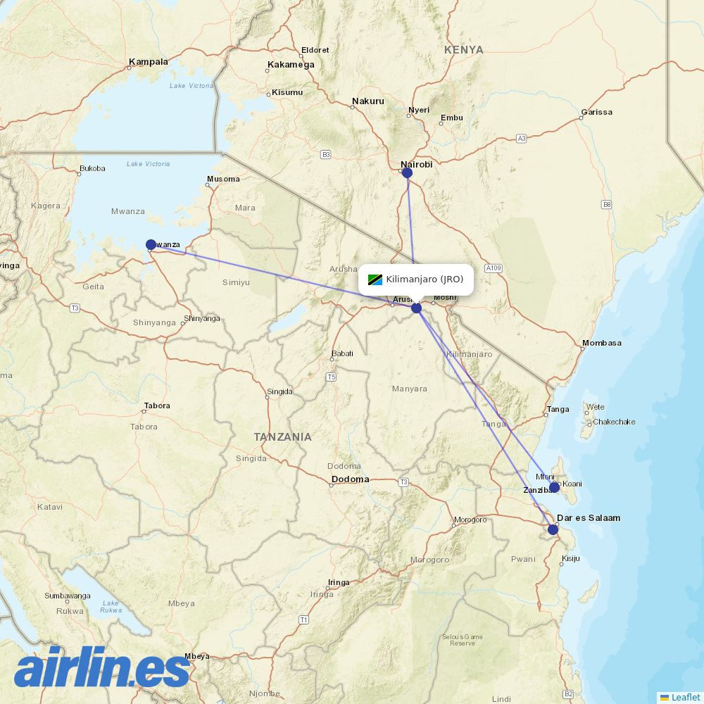 Precision Air at JRO route map
