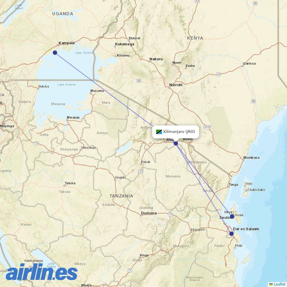 Air Tanzania at JRO route map