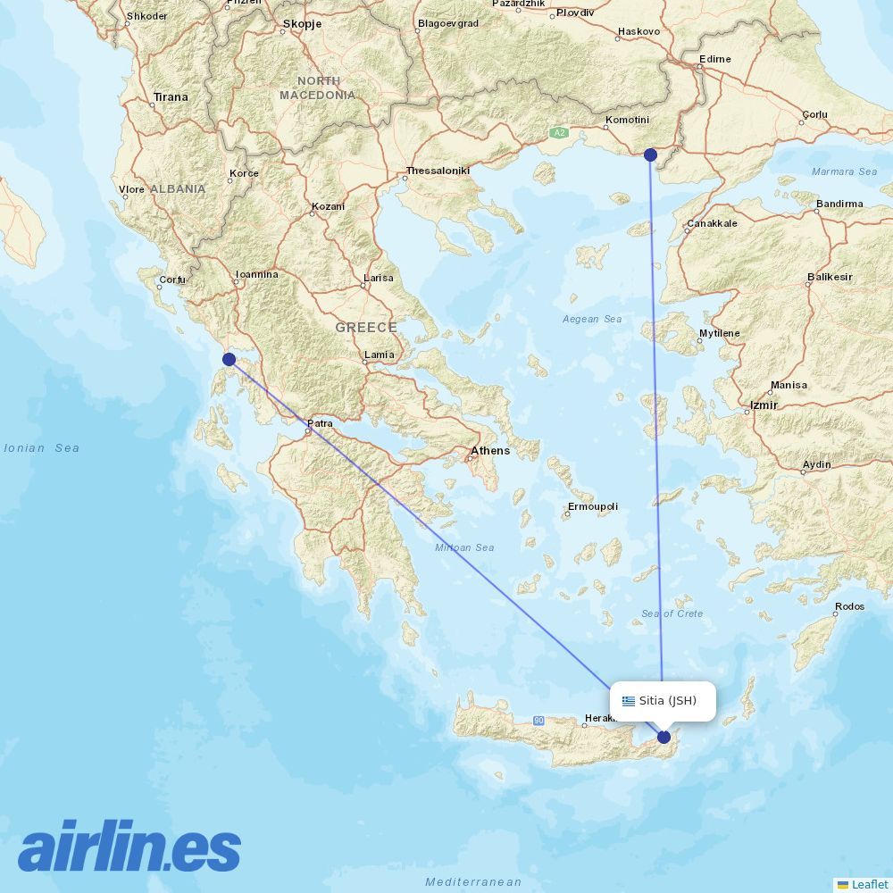 Sky Express from Sitia destination map
