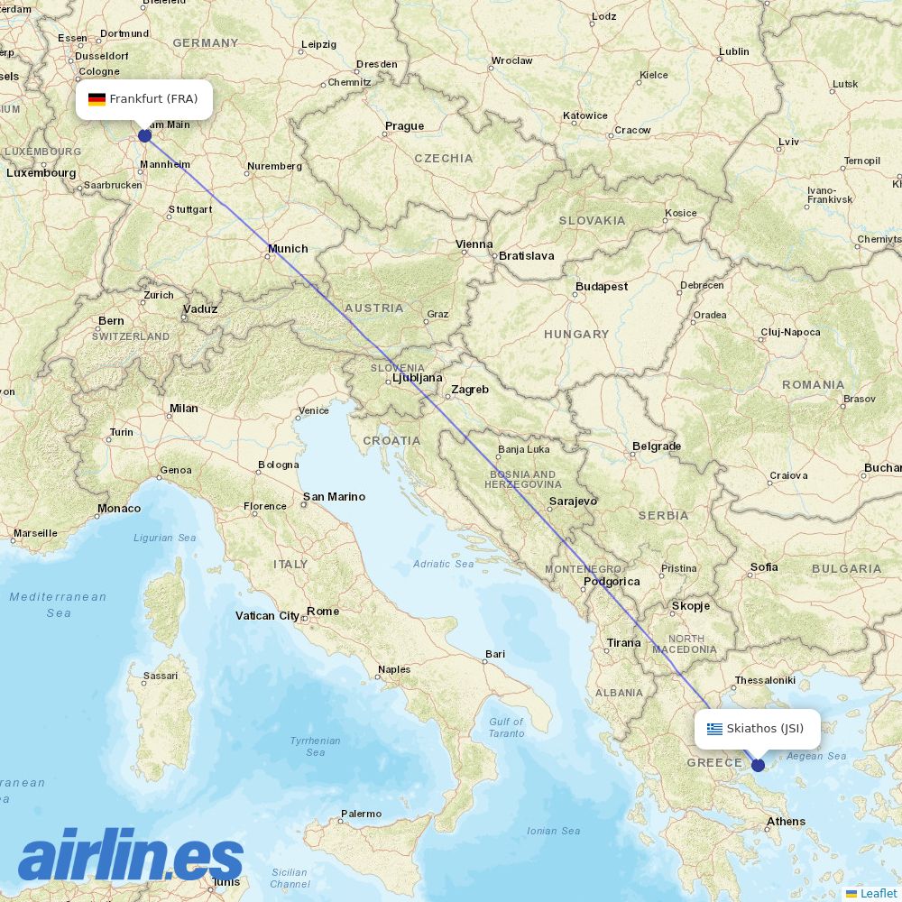 Discover Airlines from Skiathos Airport destination map
