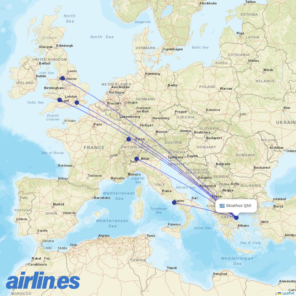 easyJet from Skiathos Airport destination map