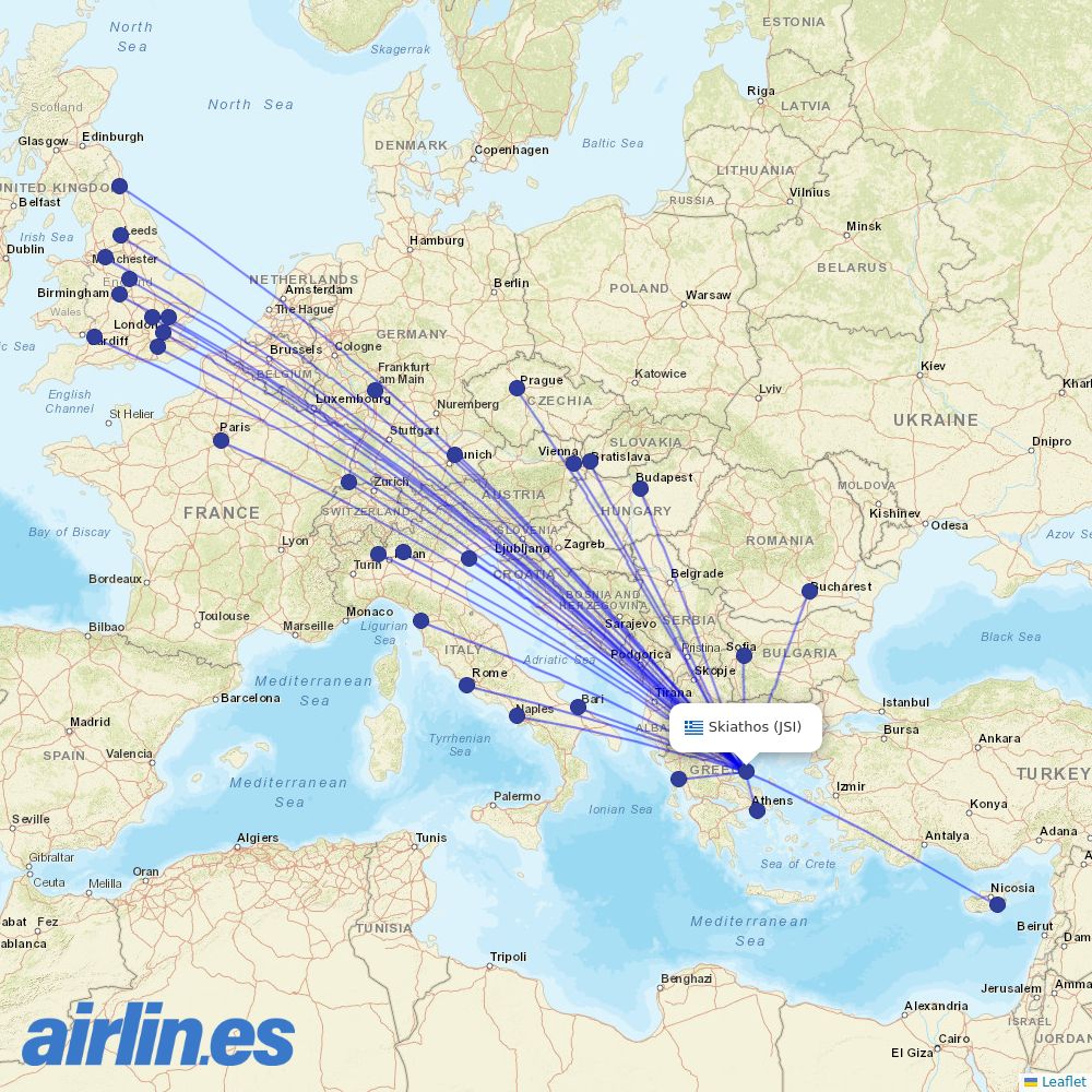 Volotea from Skiathos Airport destination map