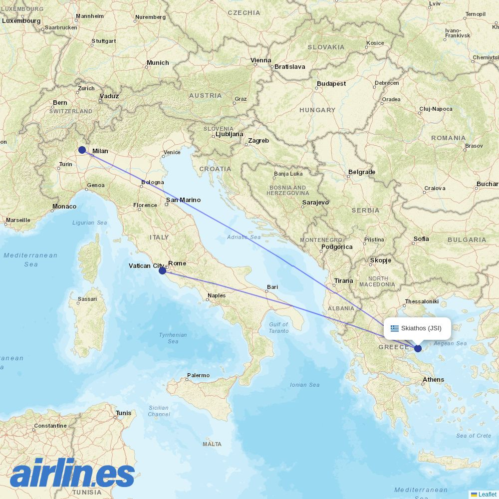 Wizz Air Malta from Skiathos Airport destination map