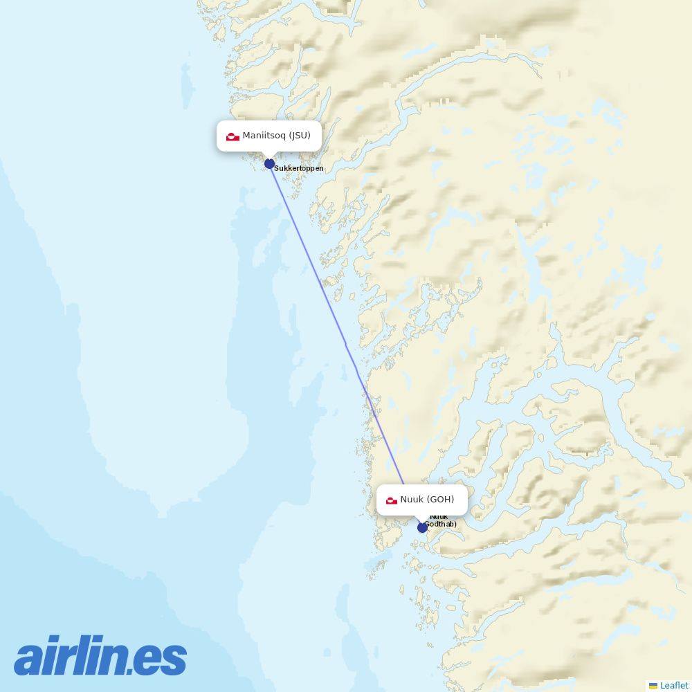 Air Greenland from Maniitsoq Airport destination map