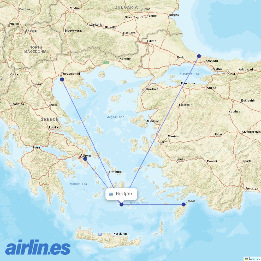 Aegean at JTR route map