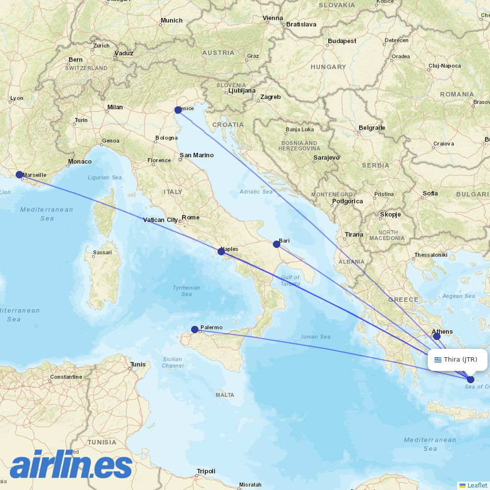 Volotea from Santorini (Thira) International Airport destination map