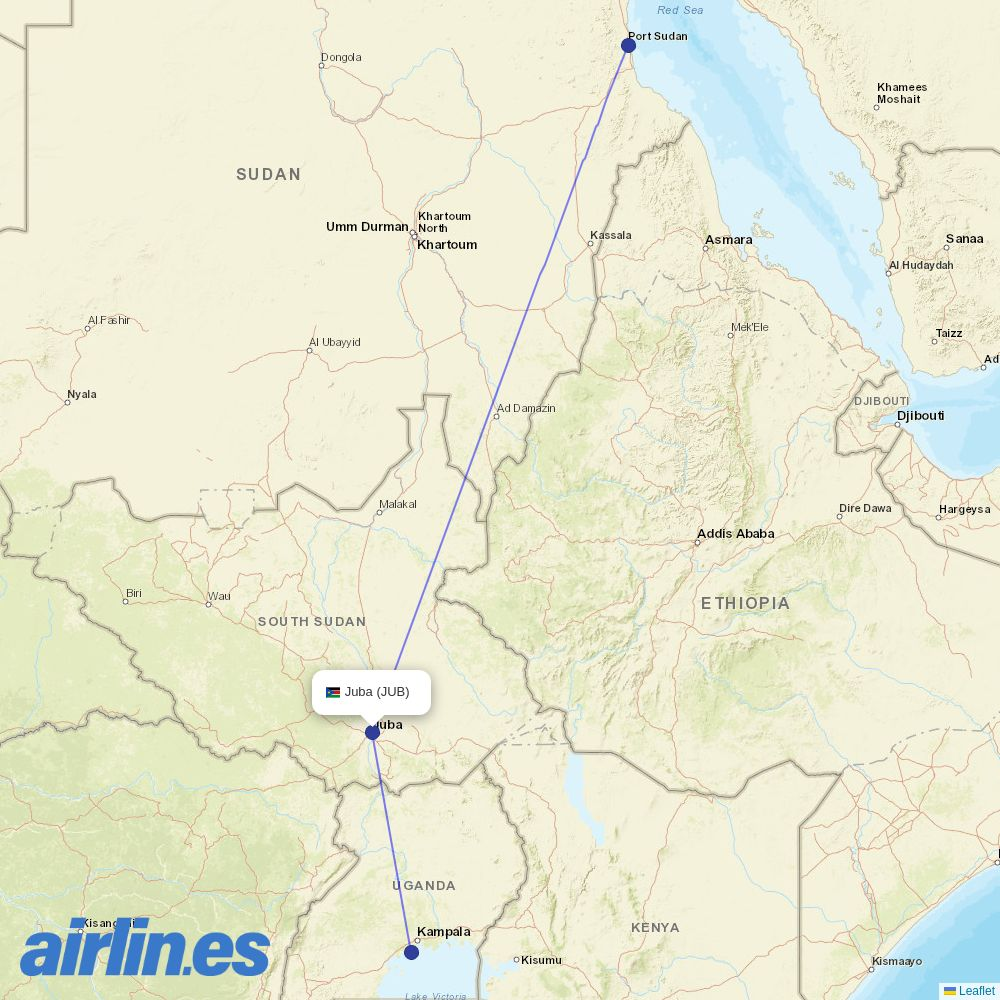 Badr Airlines at JUB route map