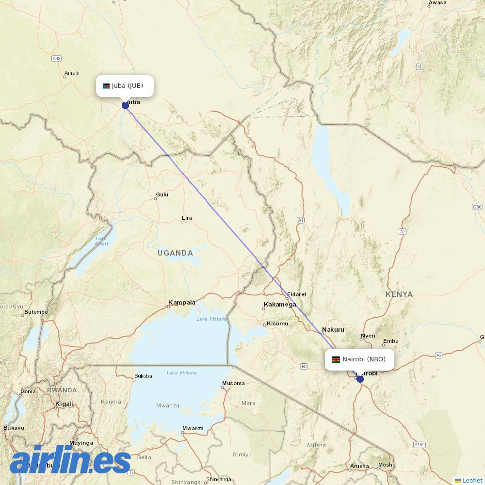 Kenya Airways from Juba destination map