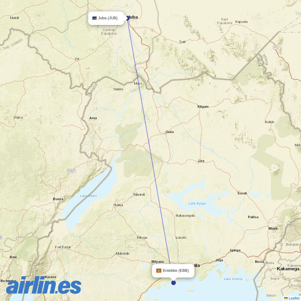 Uganda Airlines at JUB route map