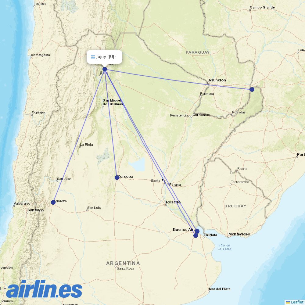 Aerolineas Argentinas from Jujuy destination map