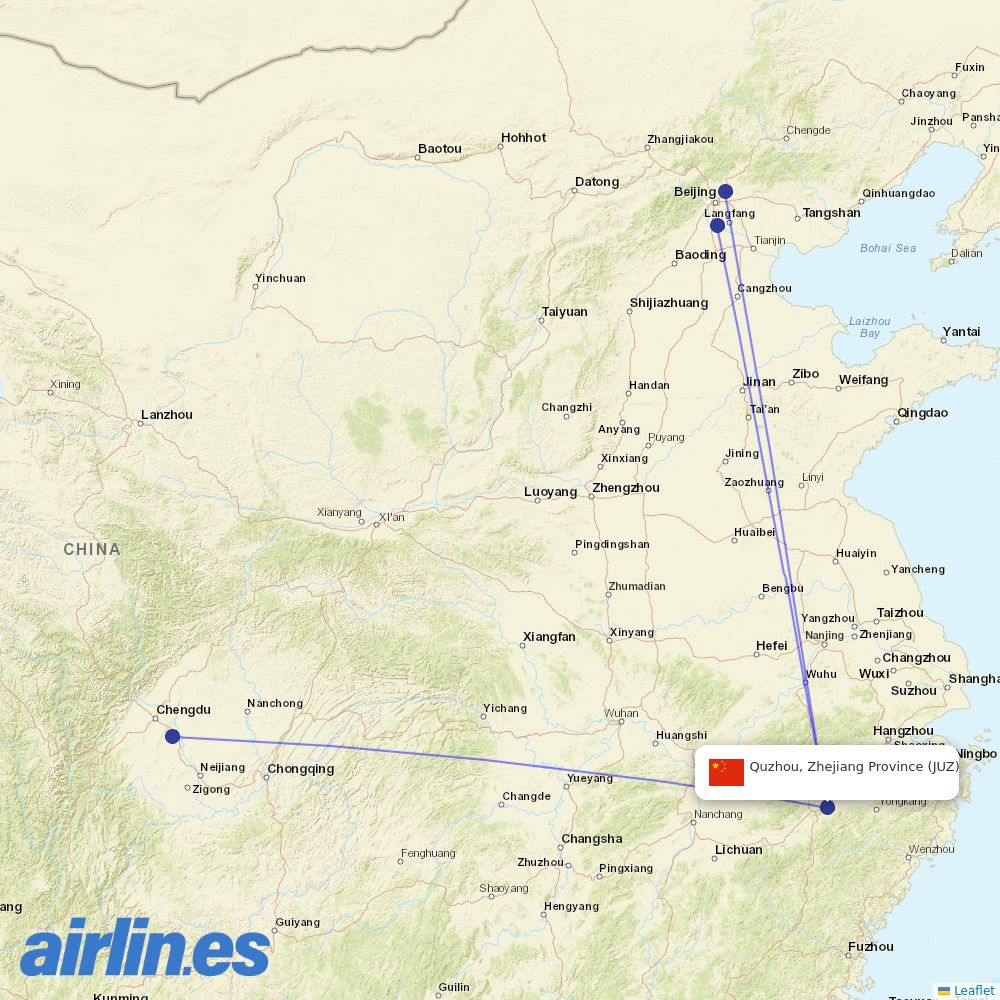 Air China from Quzhou Airport destination map