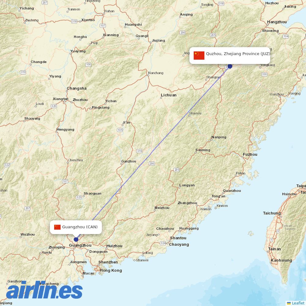 China Southern Airlines from Quzhou Airport destination map