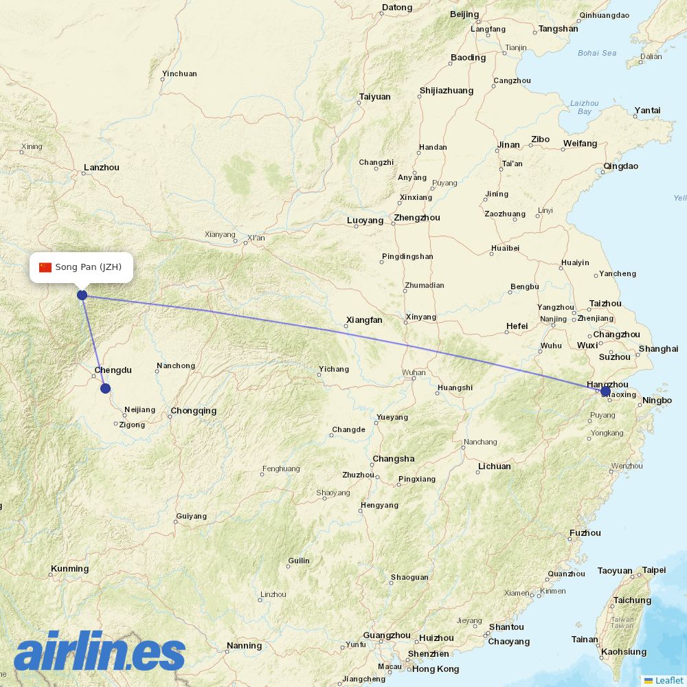 Sichuan Airlines from Jiuzhai Huanglong Airport destination map