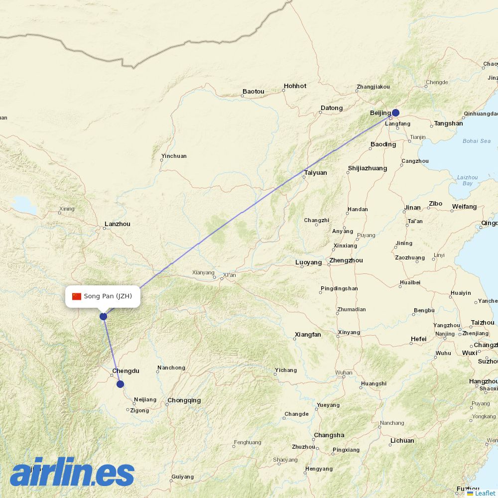 Air China from Jiuzhai Huanglong Airport destination map