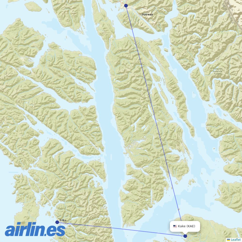 Alaska Seaplanes from Kake Sea Plane Base destination map