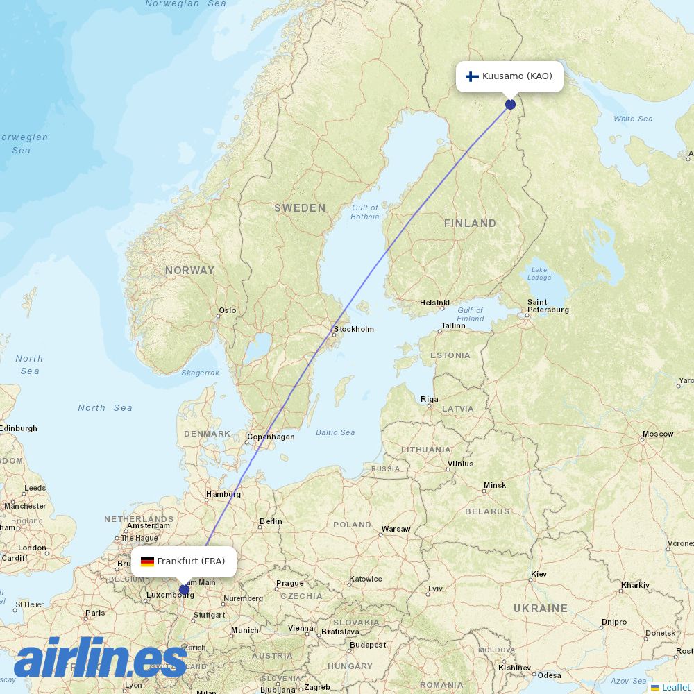 Lufthansa from Kuusamo destination map