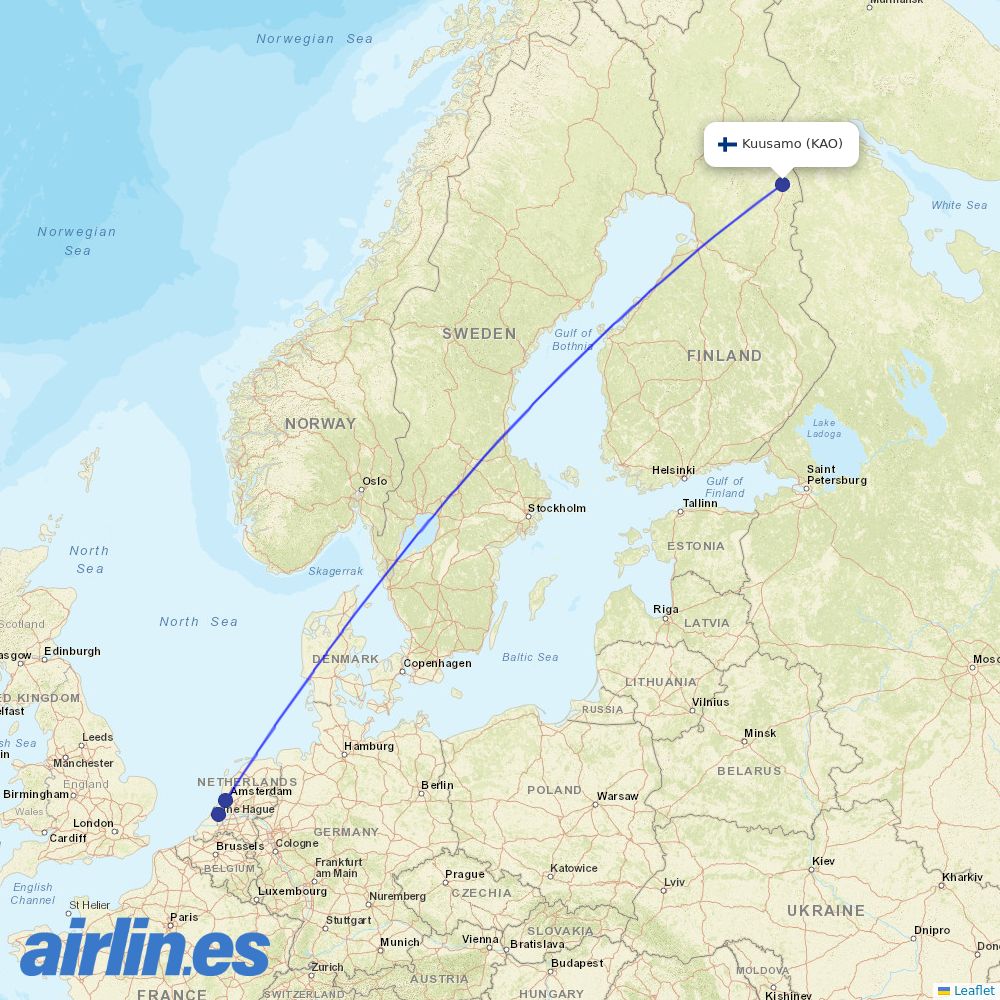 TUIfly Netherlands from Kuusamo destination map