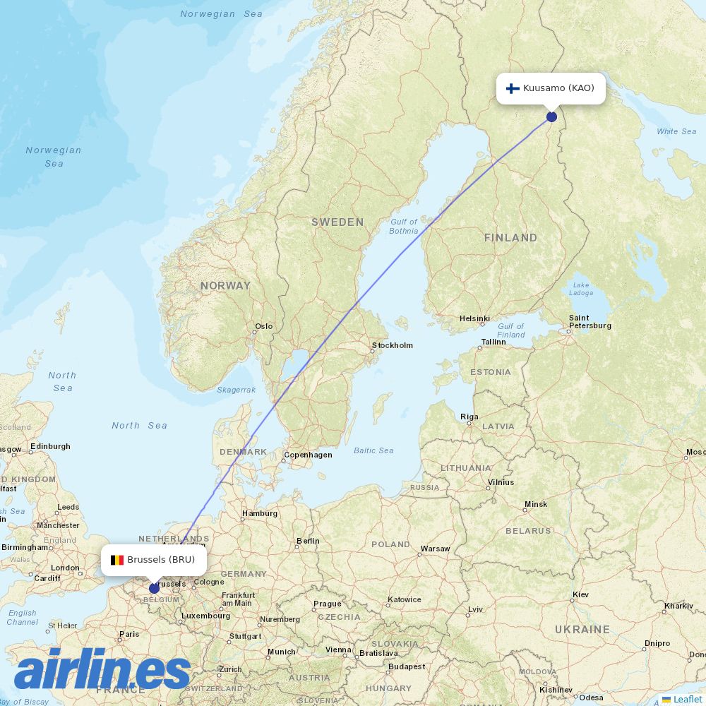 TUI fly Belgium from Kuusamo destination map