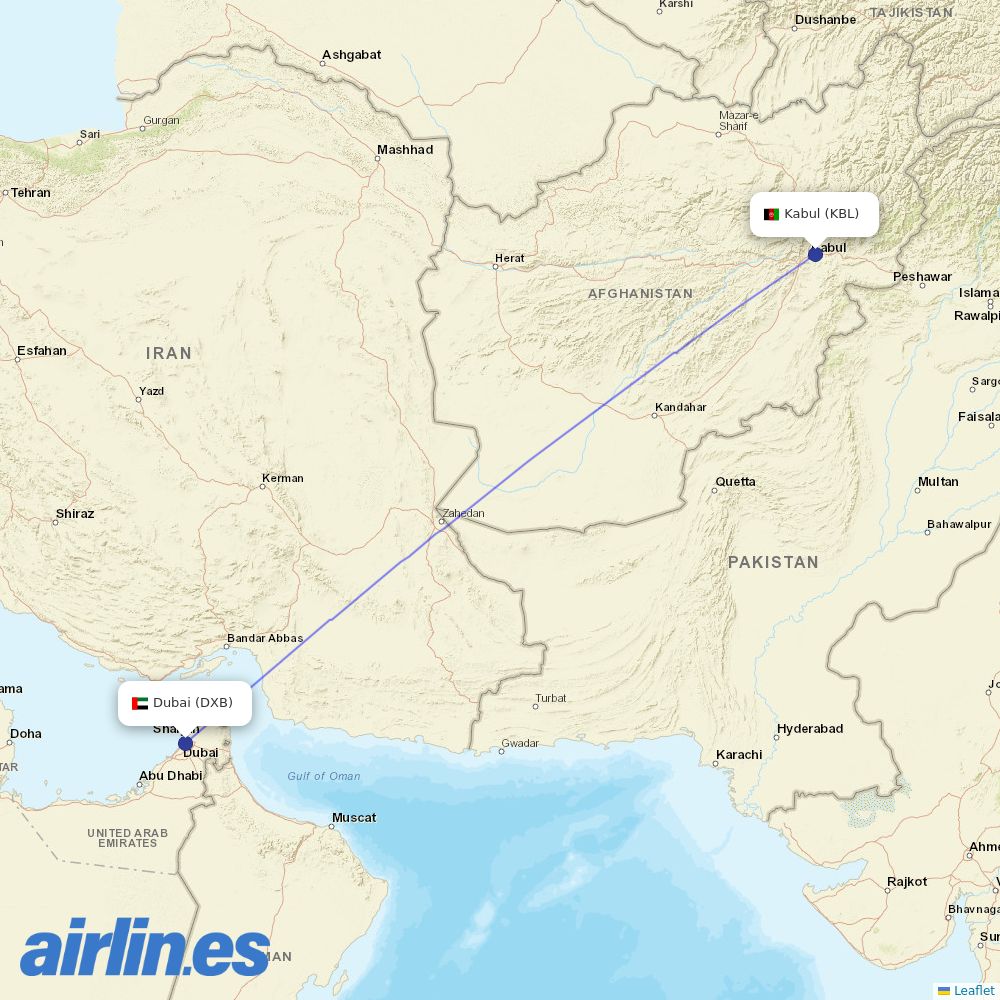 flydubai from Kabul International destination map