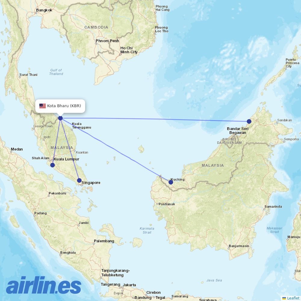 AirAsia from Sultan Ismail Petra destination map