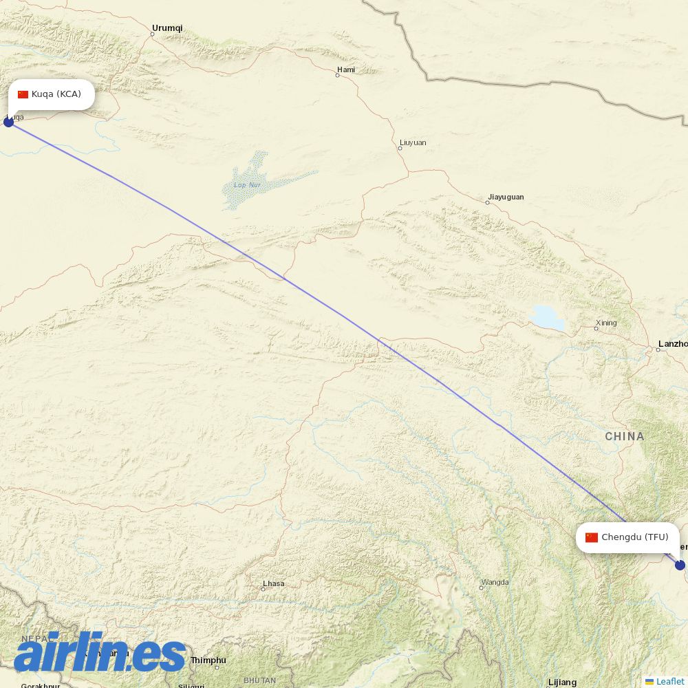 Air China from Kuqa Airport destination map