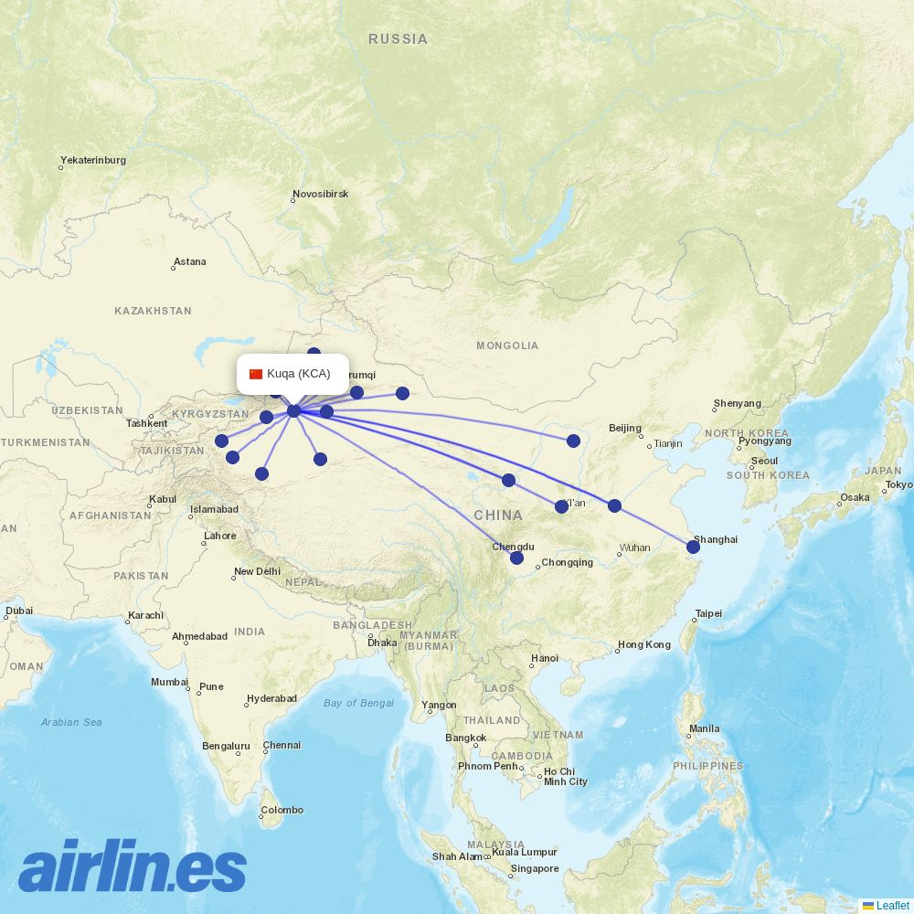 Chengdu Airlines from Kuqa Airport destination map