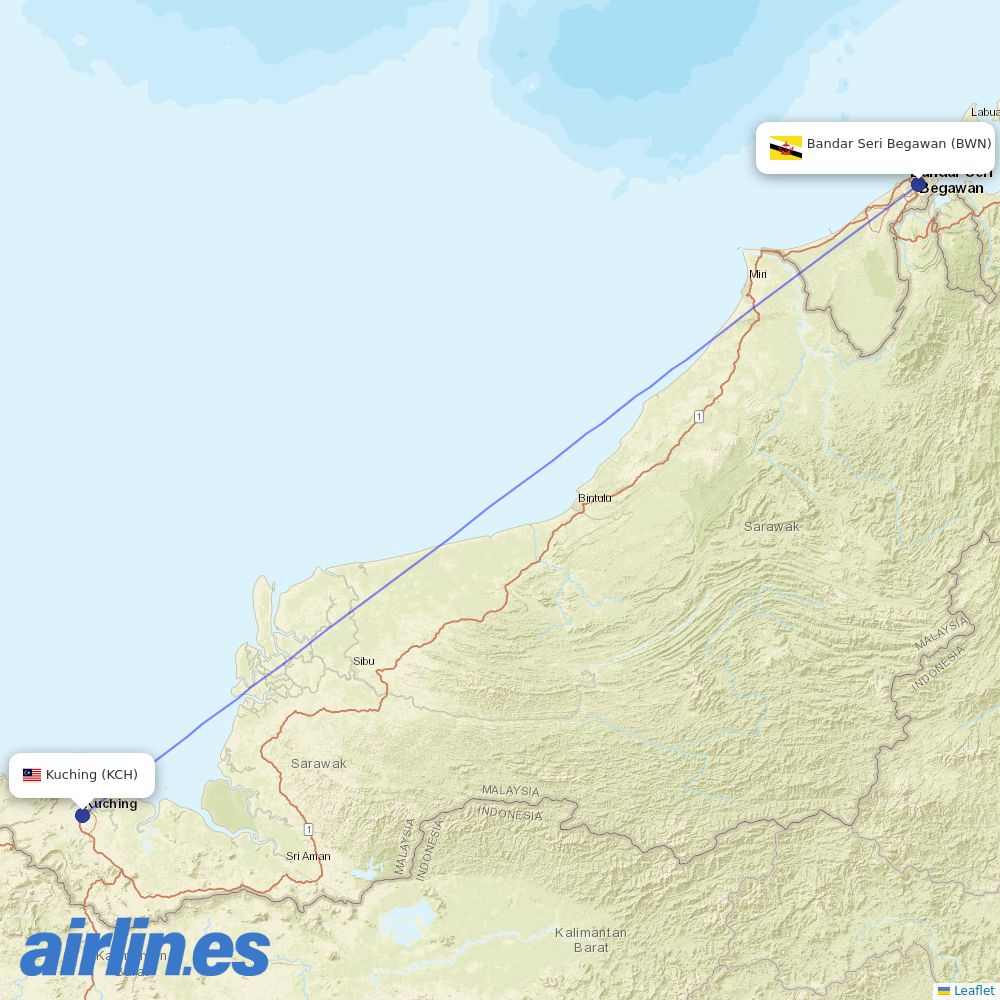 Royal Brunei Airlines from Kuching International destination map