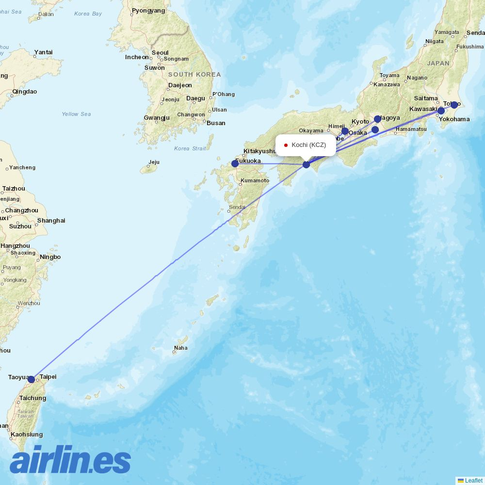 Fuji Dream Airlines from Kochi destination map