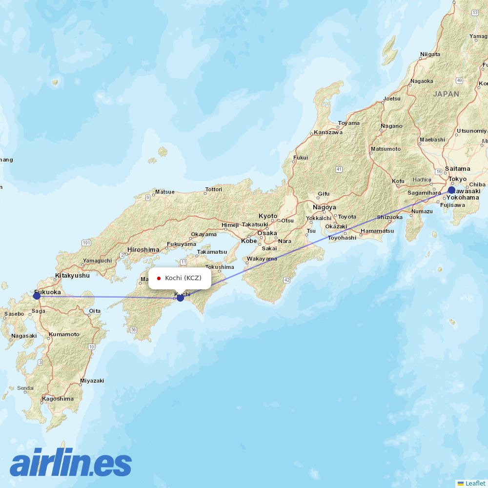 JAL from Kochi destination map