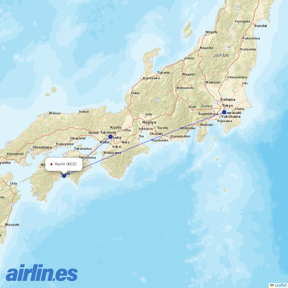 ANA from Kochi destination map