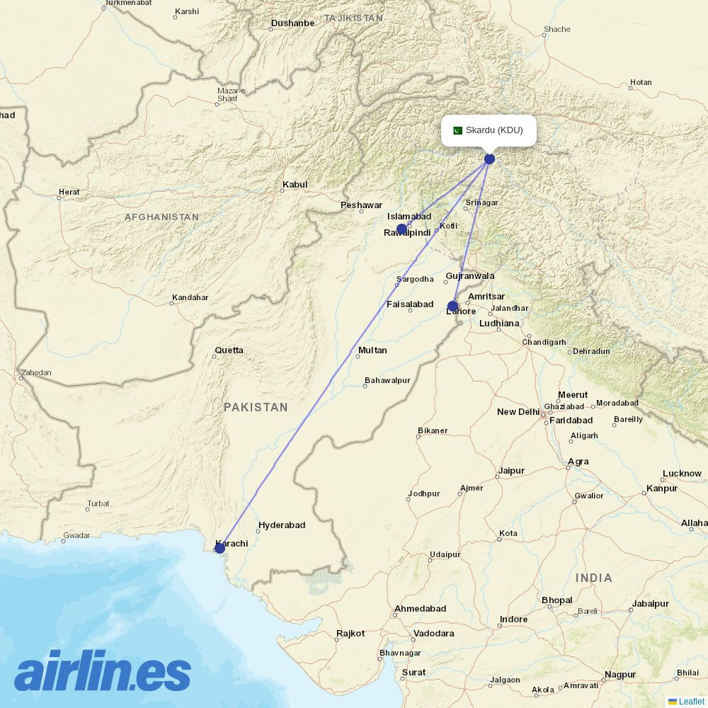 Airblue at KDU route map