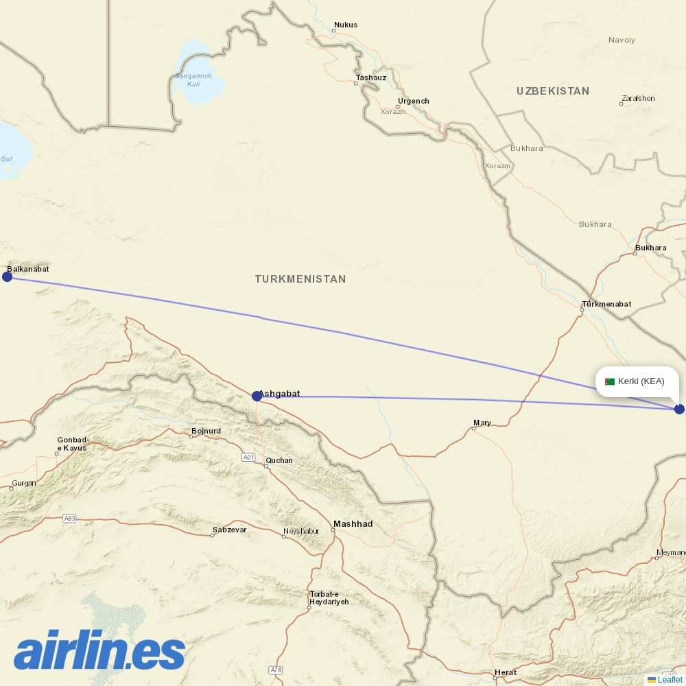 Turkmenistan Airlines at KEA route map