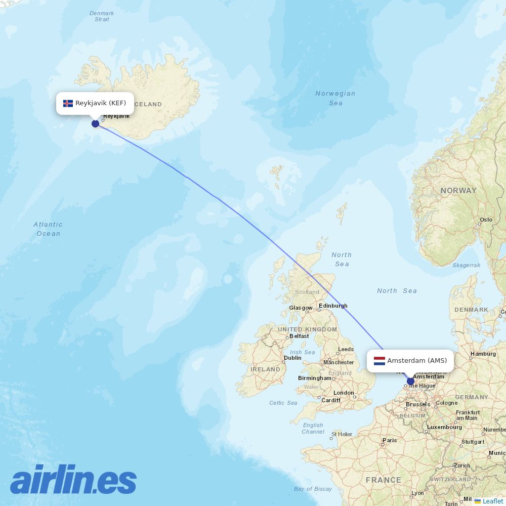 Transavia from Keflavík International Airport destination map
