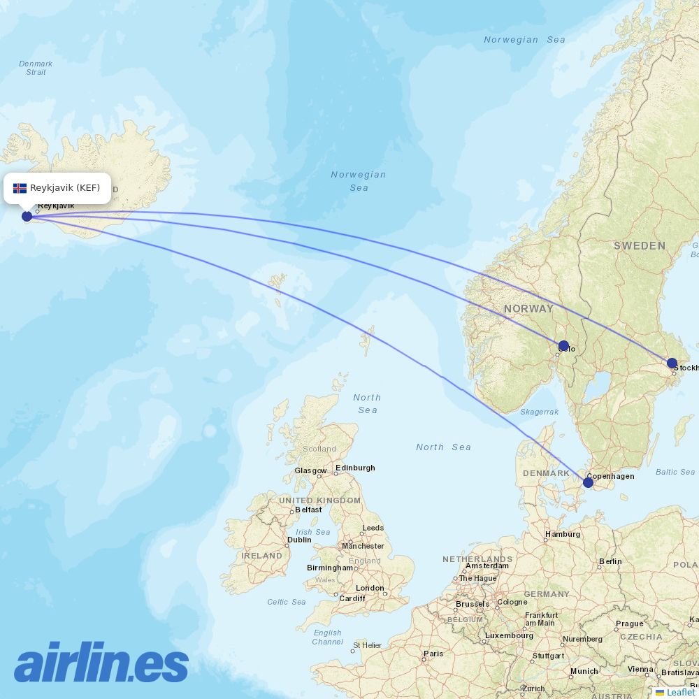 Scandinavian Airlines from Keflavík International Airport destination map