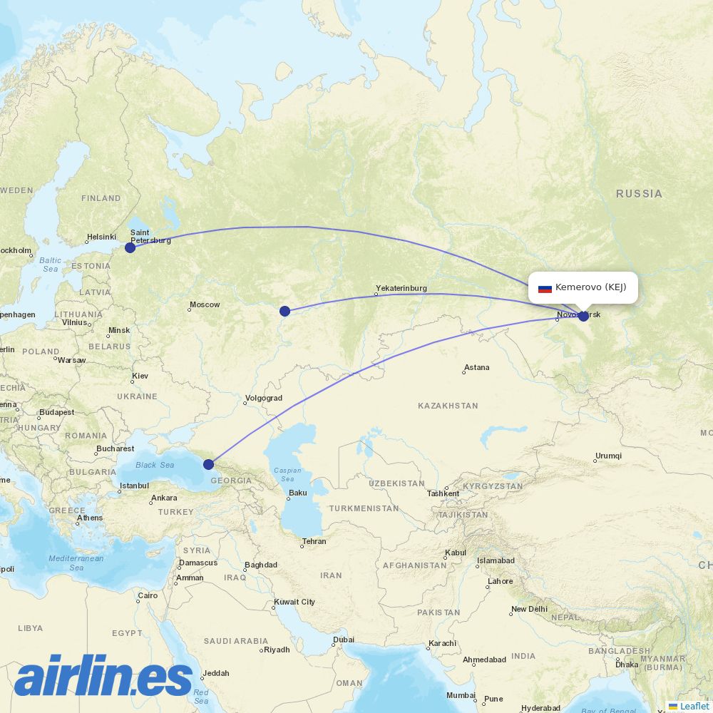 Nordwind Airlines from Kemerovo Airport destination map